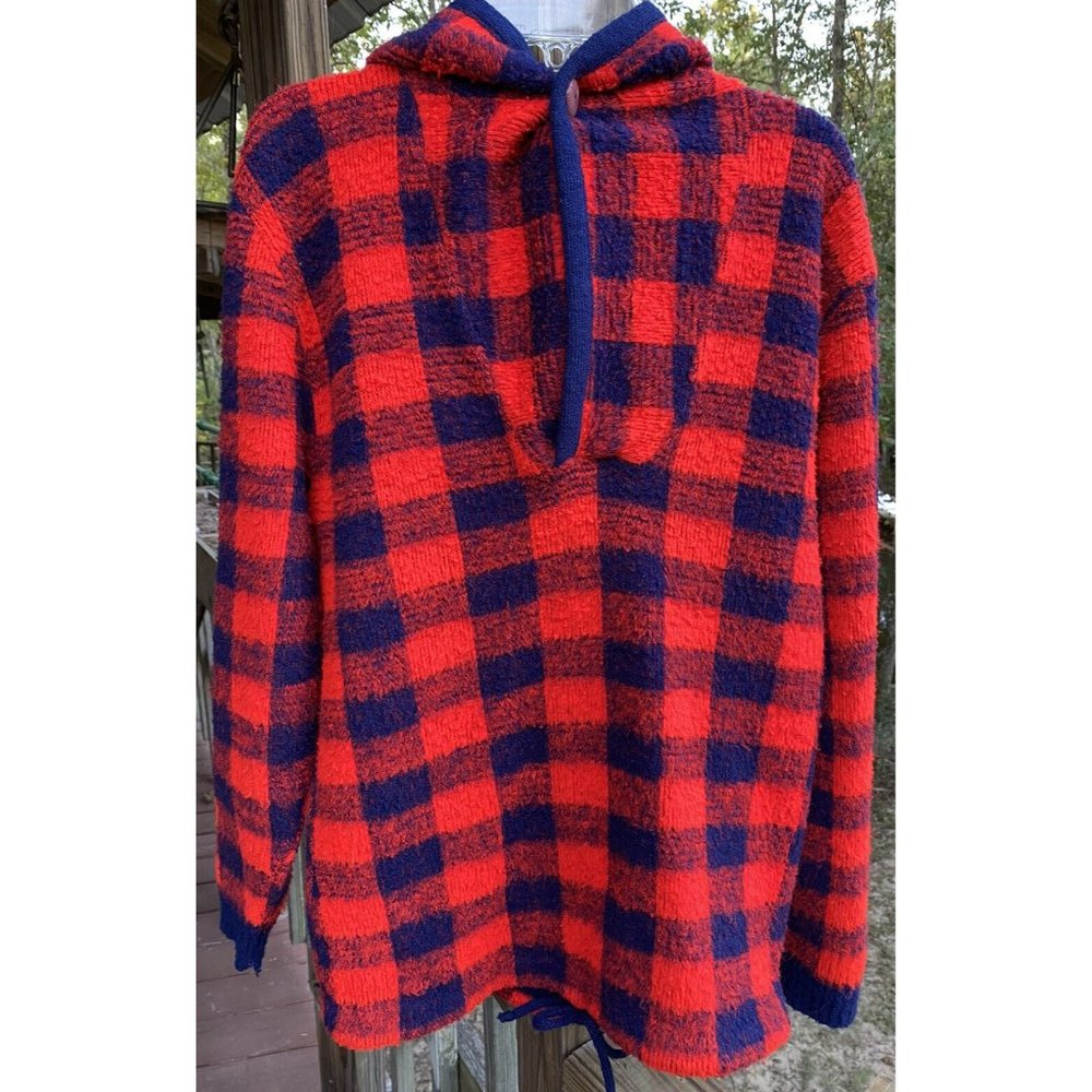 Vintage Red/Blue Plaid Mens Sweater Pullover By Lawrence Knitwear